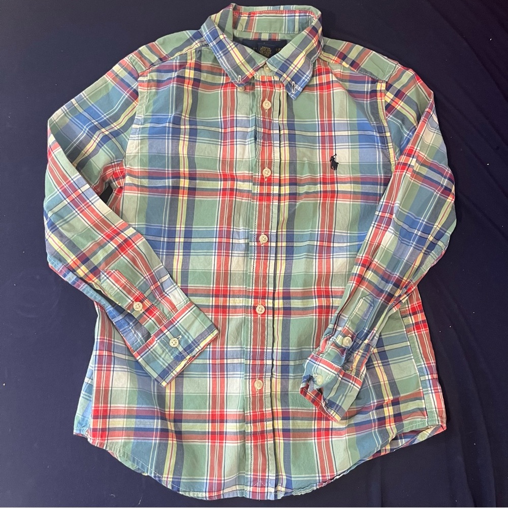 Ralph Lauren Vibrant Plaid Button-Down Shirt boys size 7 Christmas Holiday